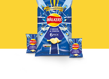 WALKERS CHEESE AND ONION CRISPS 6 X 25G