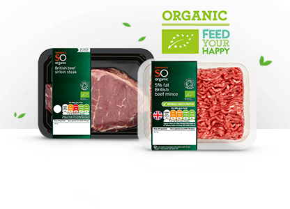 SO Organic 30 day organic sirloin steak 225g, SO Organic 5% fat mince 400g